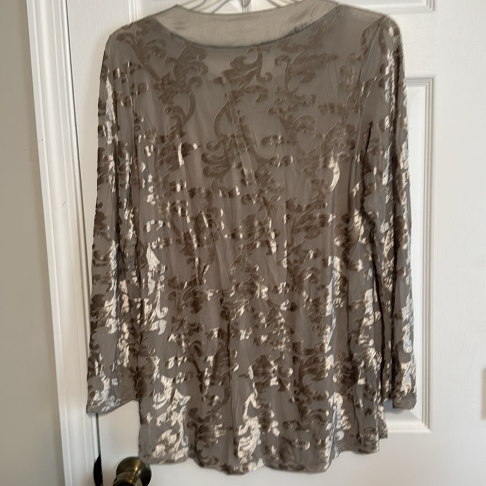 Indigo Soul Tunic Top Sz Lg Silver Gray Sheer VNeck Victorian Boho - Picture 3 of 3